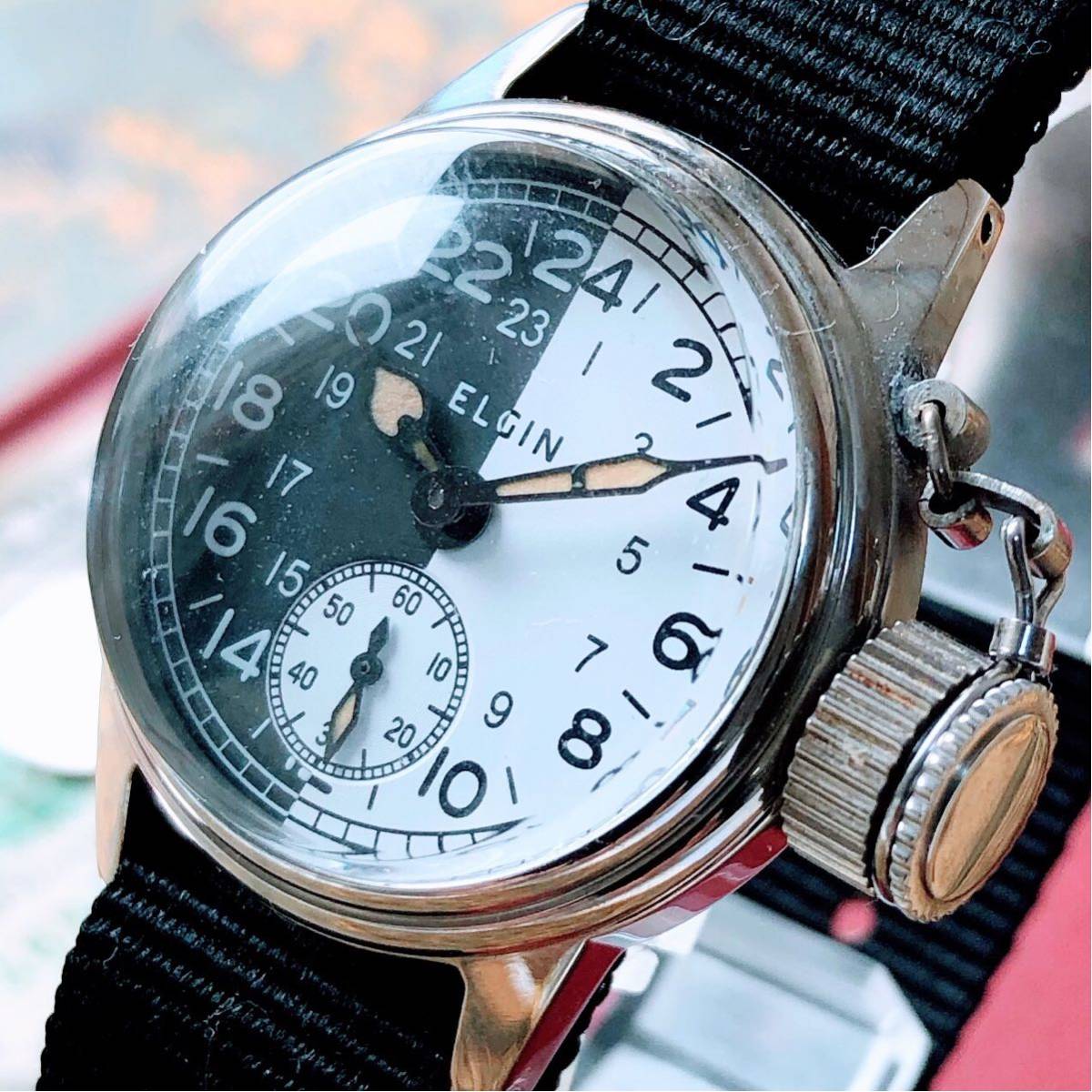 #2772【人気のミリタリー】メンズ 腕時計 エルジン WW2 機械式 手巻 動作品 美品 ラウンド型 ELGIN スモールセコンド 軍用 第二次世界大戦_画像1