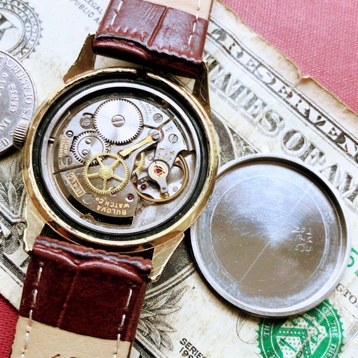 #2601【１円スタート】メンズ 腕時計 ブローバ BULOVA 動作品 アンティーク 1966年 ヴィンテージ 機械式 手巻き 金張り ゴールドF 17石_画像9