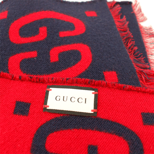 GUCCI Gucci GG рисунок шерсть muffler темно-синий × красный 