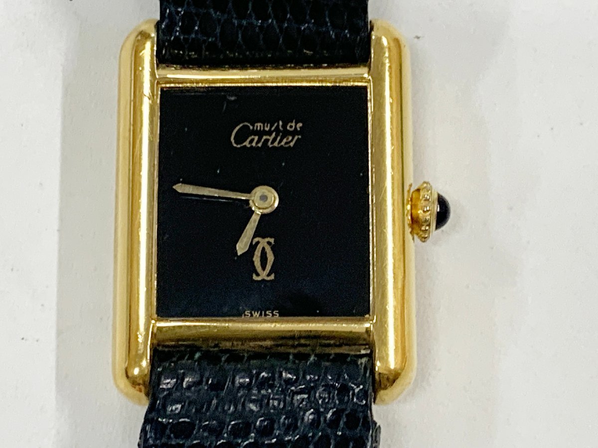 Cartier カルティエ マストタンクアメリカン 725 レディース腕時計 黒文字盤 ブラック×ゴールド 稼働品 手巻き アンティーク ヴィンテージ_画像1