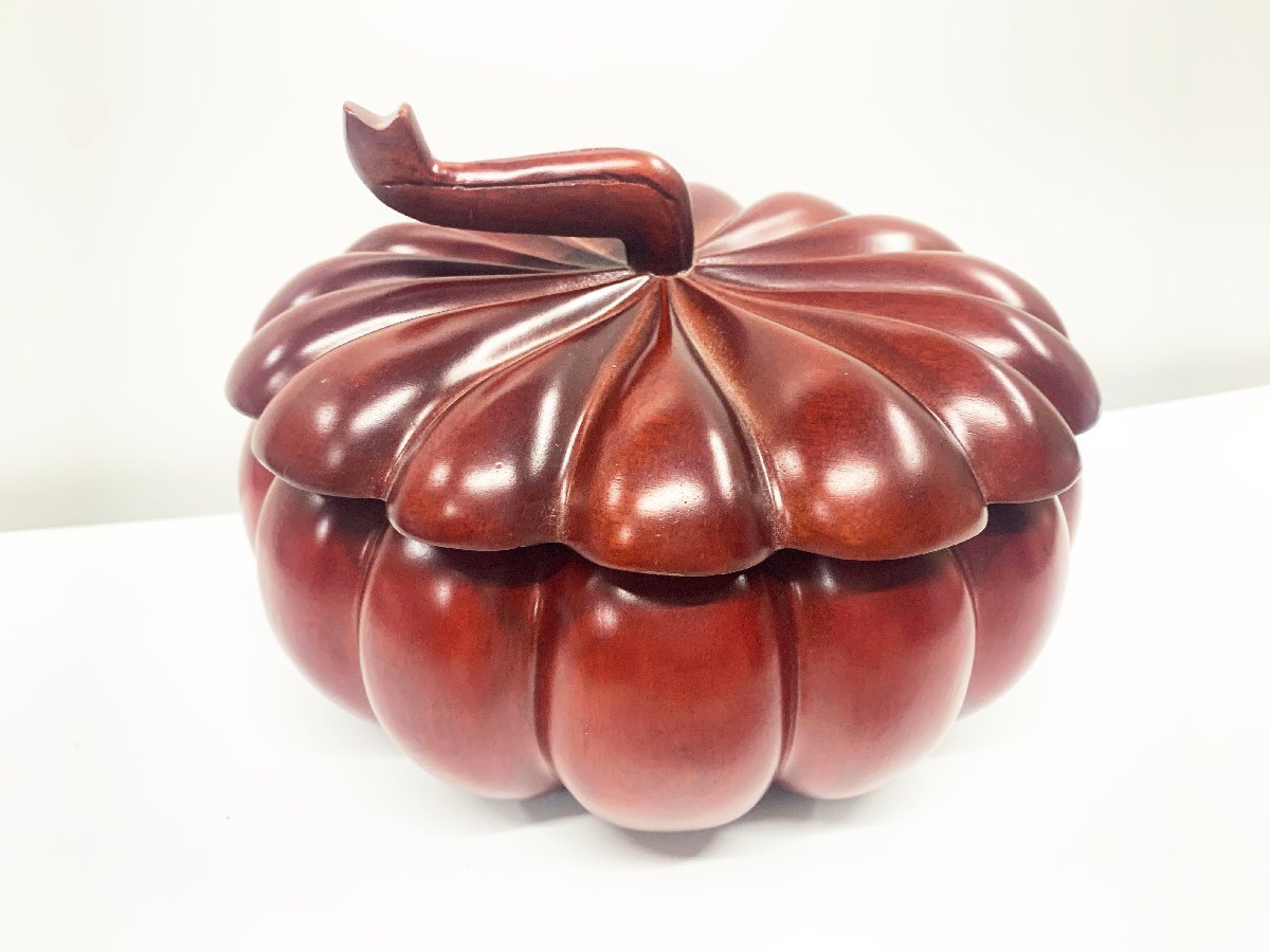 かぼちゃ 花梨 お菓子入れ 木製 南瓜 小物入れ 木彫り 置物 インテリア 工芸品の画像1