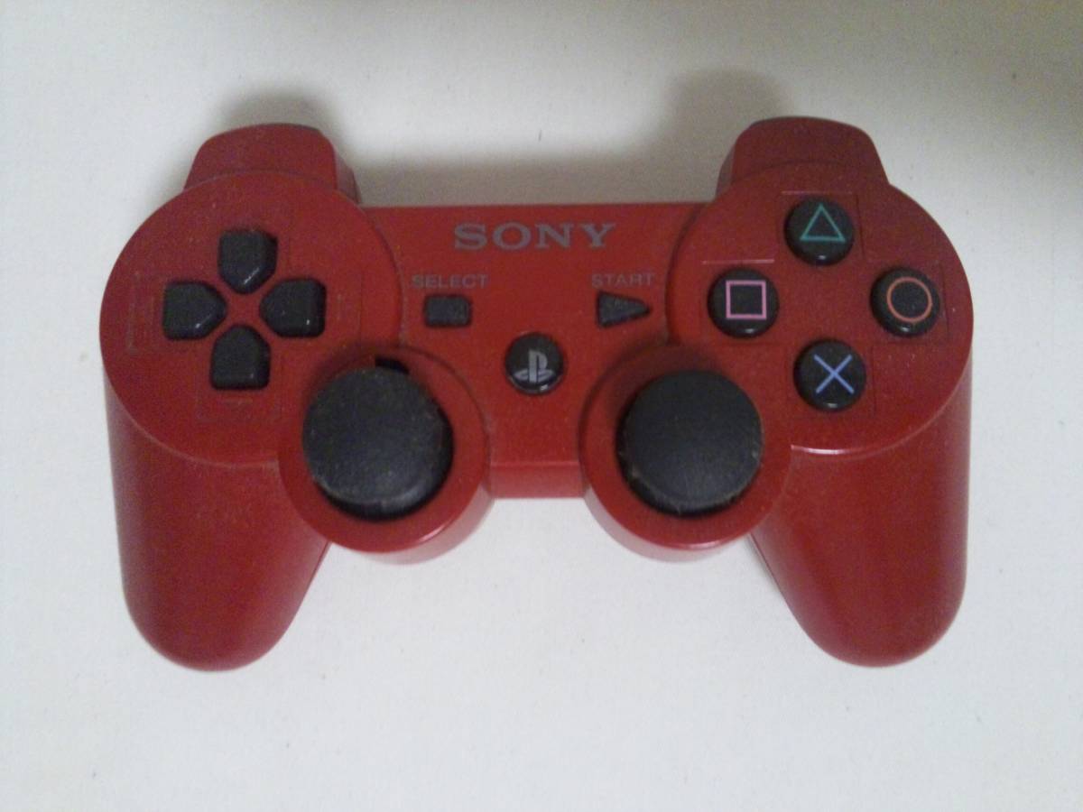 PS3 SONY PS3 DUALSHOCK3 コントローラー ディープ・レッド CECHZC2J A1 動作確認済 割れあり ジャンク扱い_画像1