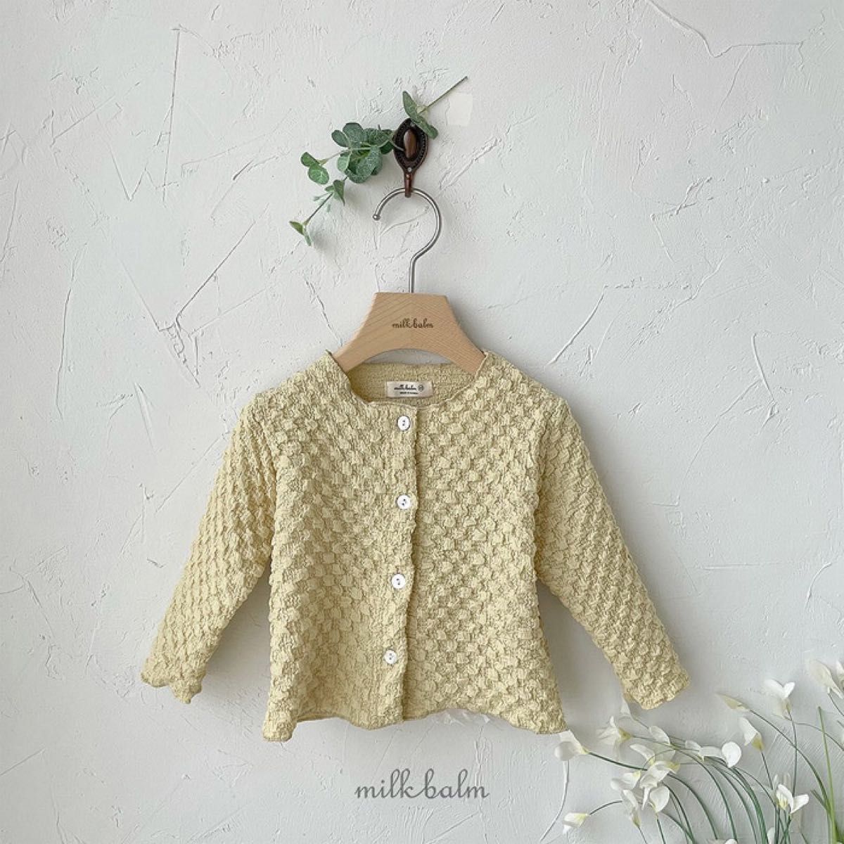 milkbalm / bubble cardigan イエロー　ベビー　キッズ　カーディガン　90cm 韓国子供服　ぽこぽこ