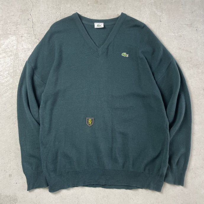 80年代～ LACOSTE ラコステ ウール×アクリル Vネックニットセーター メンズXL相当_画像1