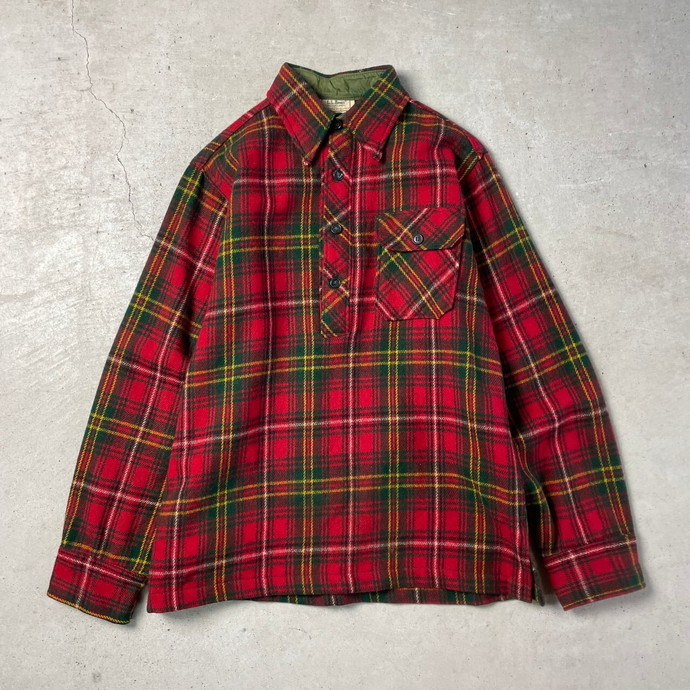 70~80年代 USA製 L.L.Bean エルエルビーン 長袖 チェック柄 ウールシャツ プルオーバーシャツ メンズL相当