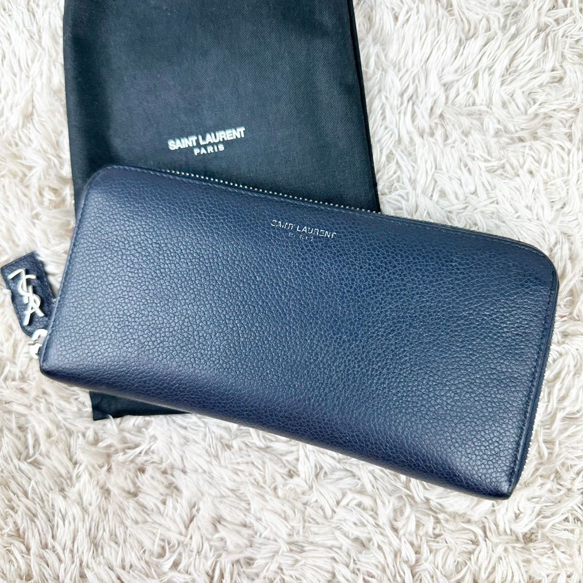 Yahoo!オークション - 【美品】サンローラン 長財布 ネイビー YSL