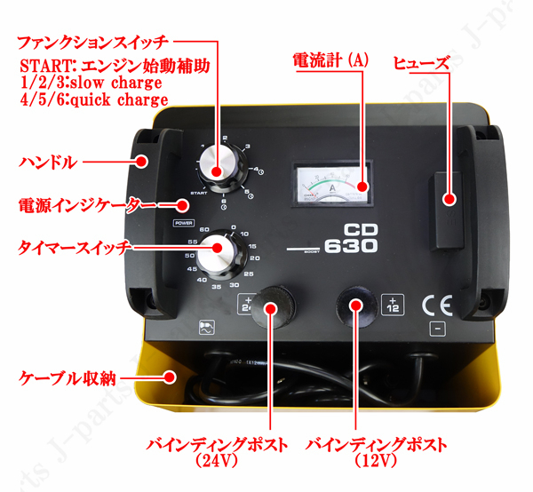 バッテリー チャージャー エンジンスターター 12V 24V 兼用 急速充電 車輪付き クルマ 車屋 整備工場 レンタカー 大型バス トラック_画像3