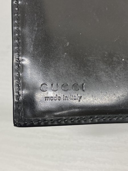 G1023 GUCCI グッチ 　035・2091・2010　三つ折り財布 レザー 黒 ブラック メンズレディース　※内布破れあり_画像9