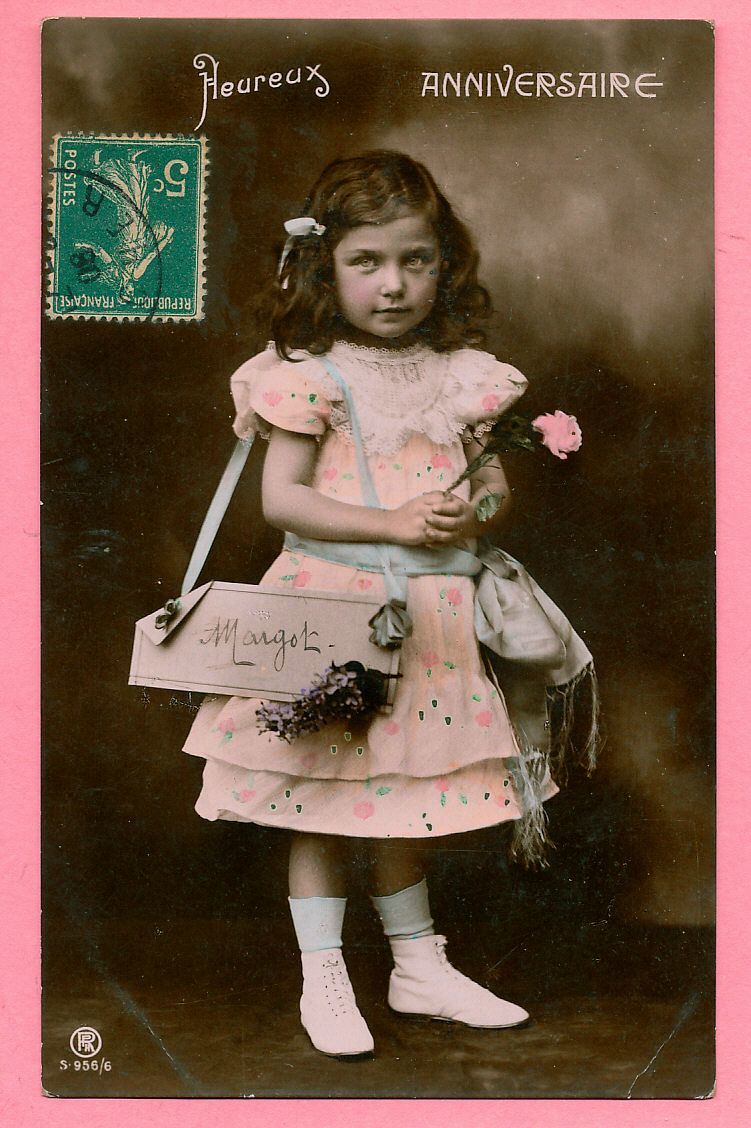 子供 (13) N22◆花と少女 アンティークポストカード フランス ドイツ ベルギー イタリア イギリス ビンテージ 外国絵葉書 _画像2
