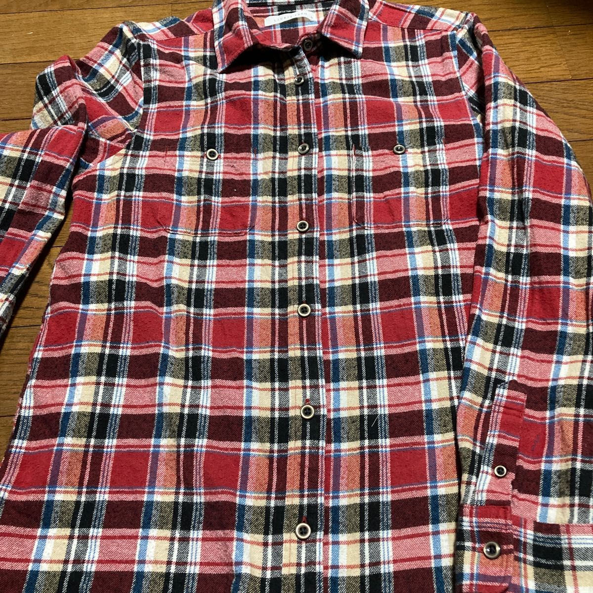 ローリーズファーム　赤 チェック柄 長袖シャツ ネルシャツ　Mサイズ　綿100%
