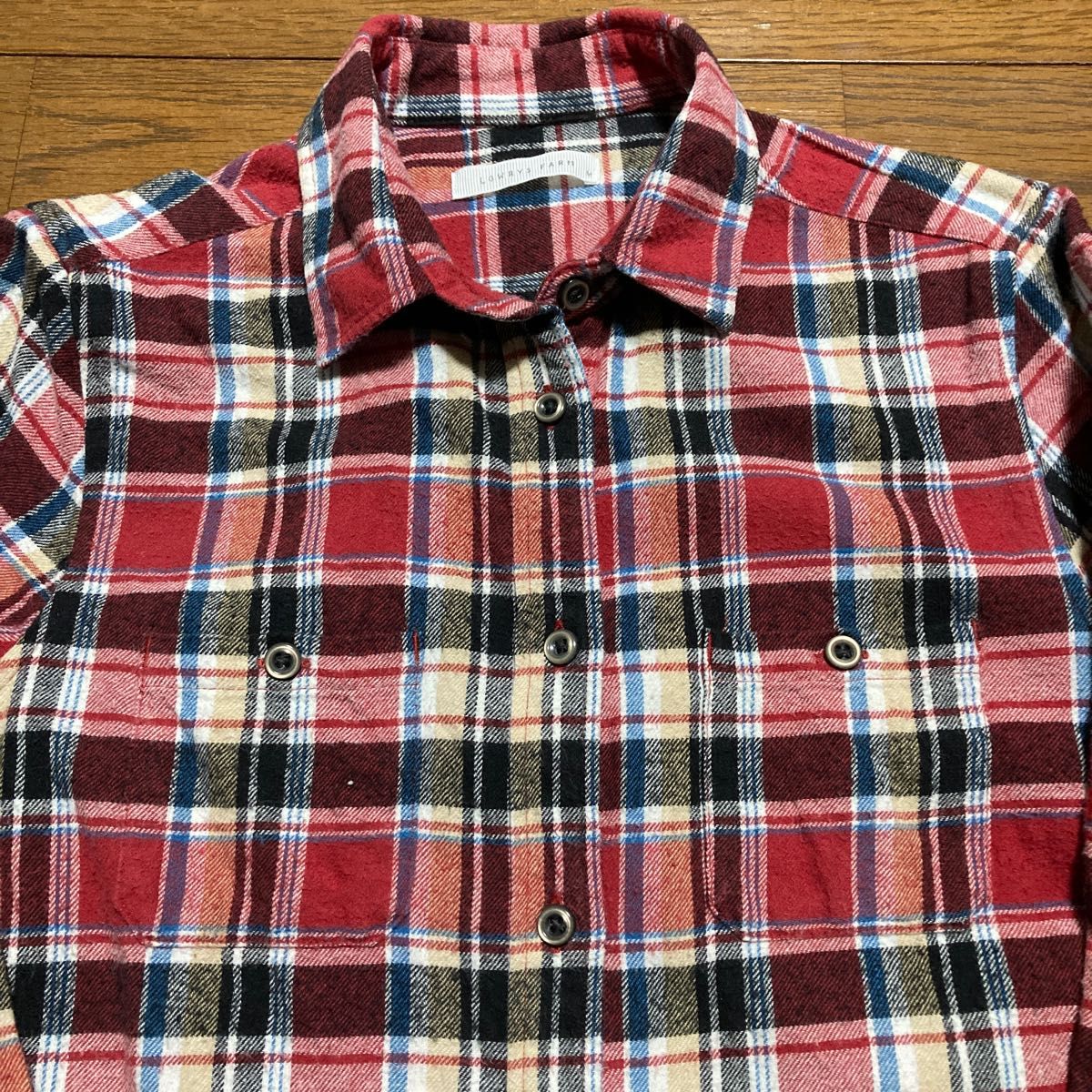 ローリーズファーム　赤 チェック柄 長袖シャツ ネルシャツ　Mサイズ　綿100%