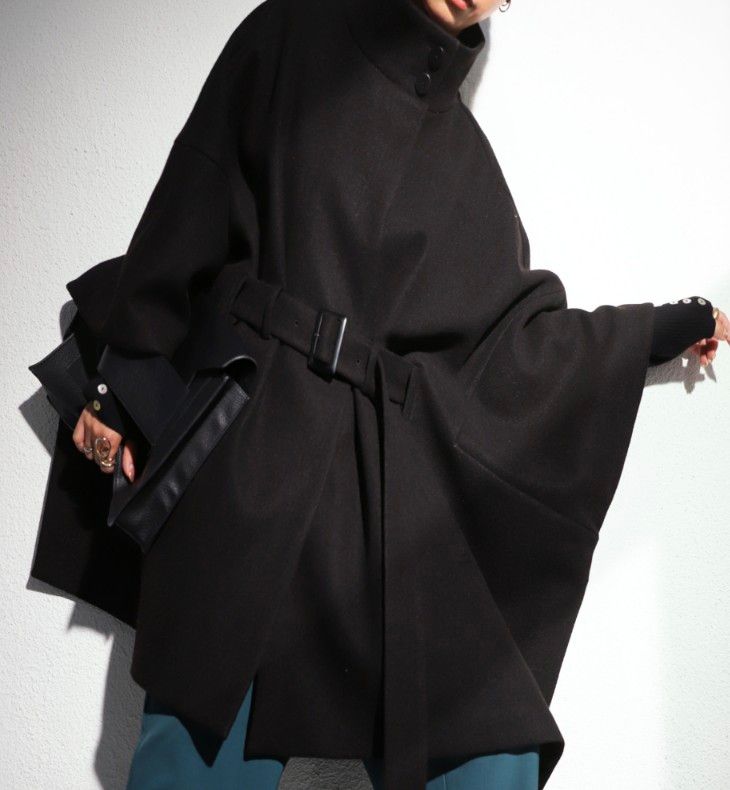【美品】antiqua ポンチョコート ケープ アウター スタンドネック ハイネック