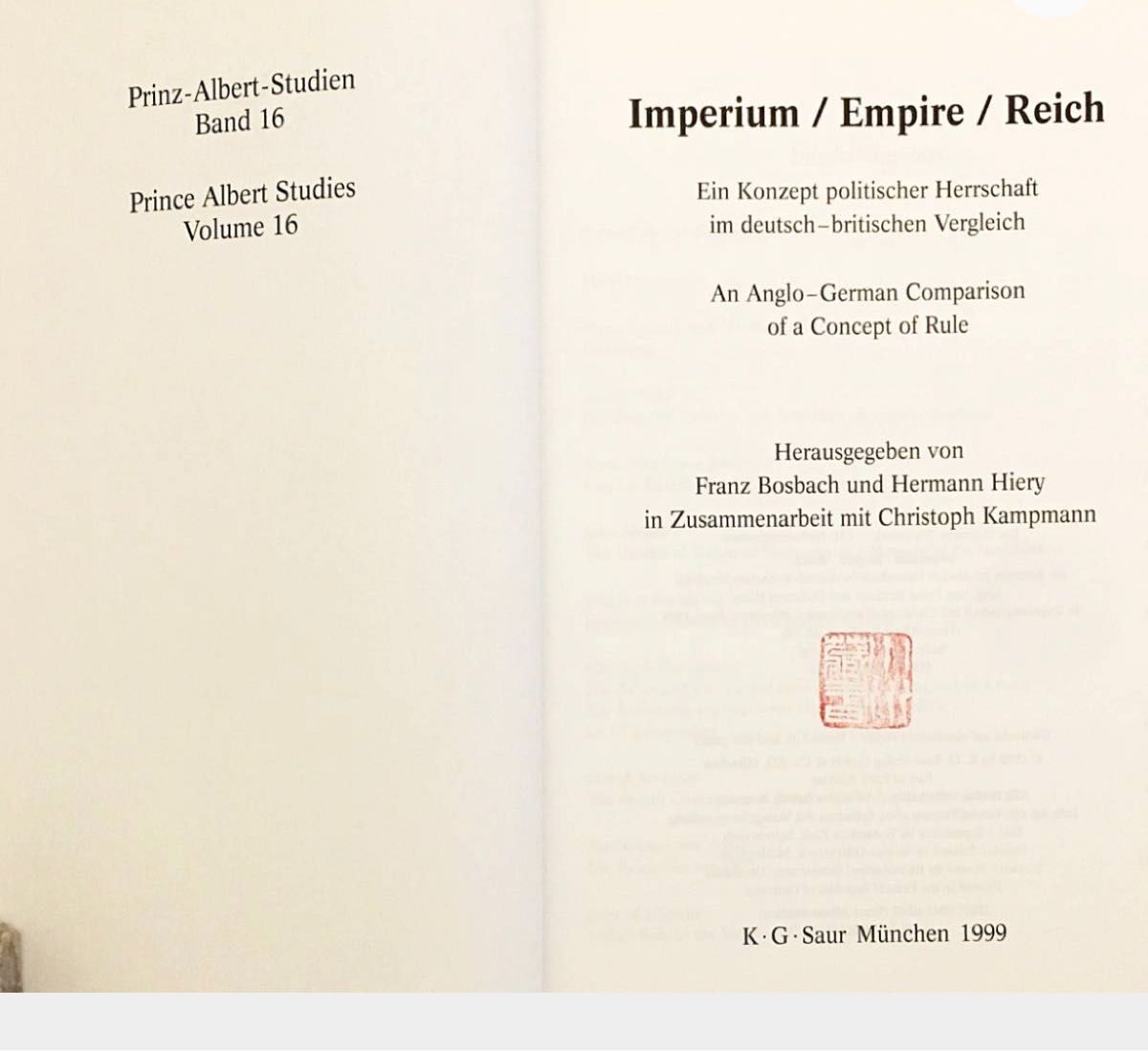 【ドイツ語・英語洋書】帝国：ドイツとイギリスの比較における政治支配の概念 『Imperium/Empire/Reich』