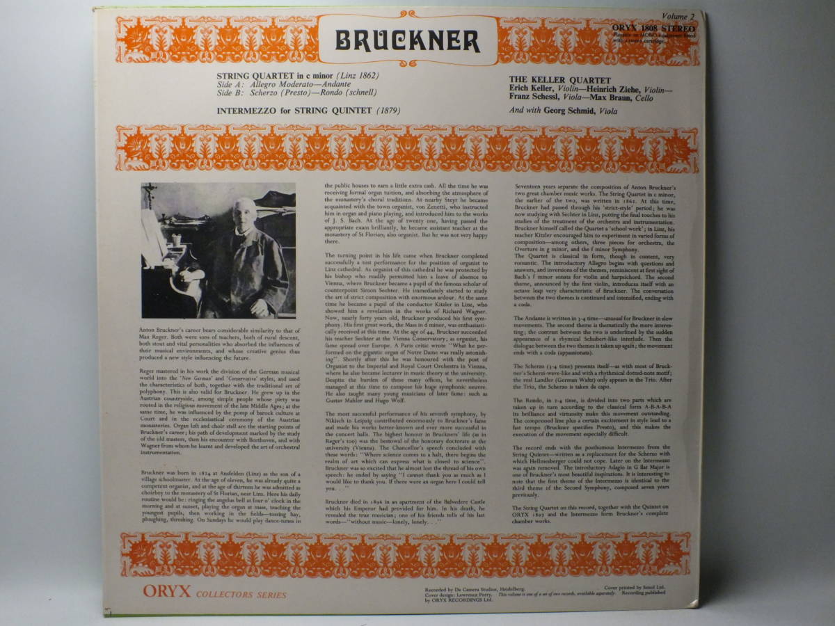 LP ORYX 1808 ケラー四重奏団 アントン・ブルックナー 弦楽四重奏 【8商品以上同梱で送料無料】の画像3