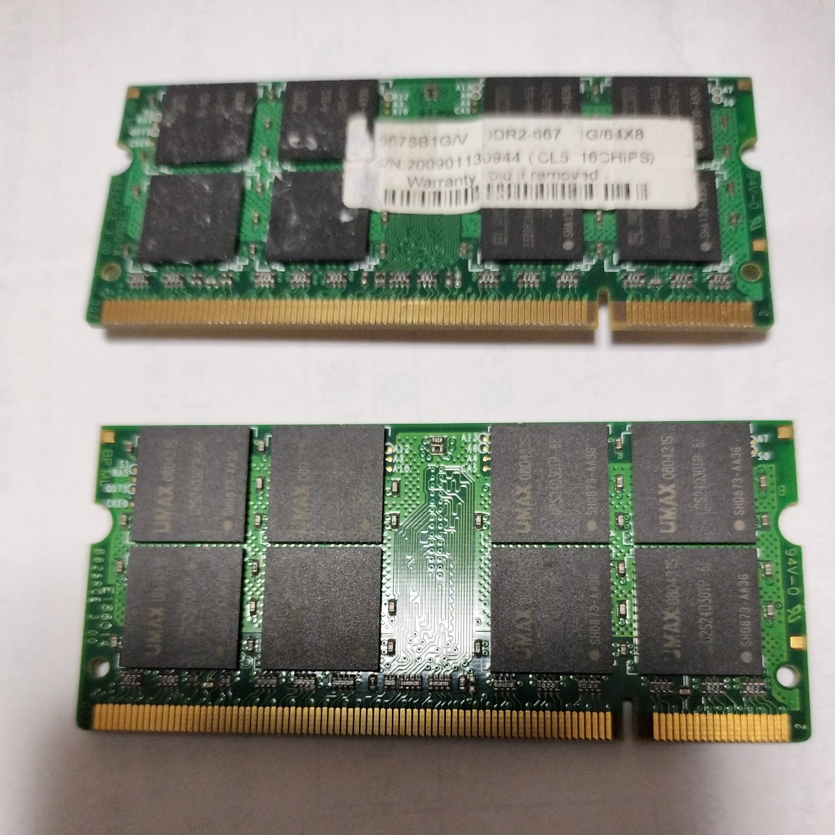 ジャンク品　 DDR2 1GBと2GB 　 計2枚 warranty　（ELECOm） UMAX　　製造国不明_画像2
