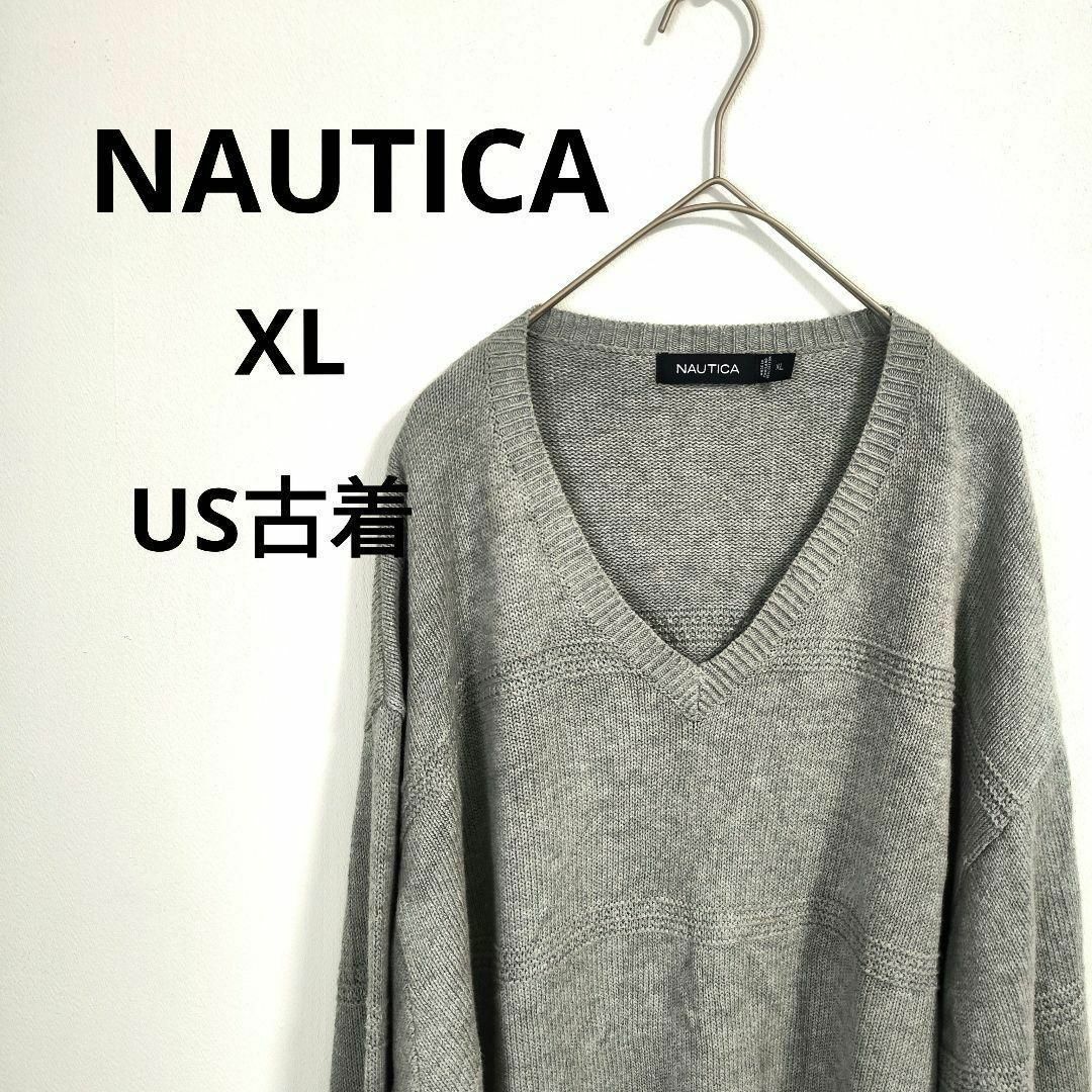 [NAUTICA] Nautica (XL) Vintage вязаный [ прекрасный товар ] серый б/у одежда 