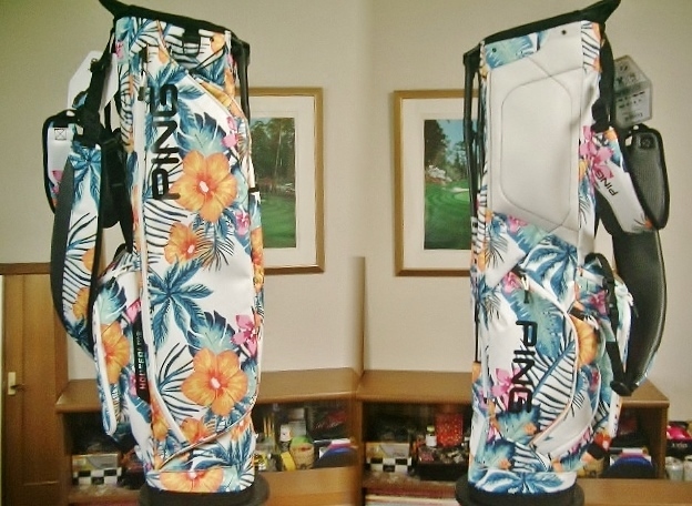 未使用　ＰＩＮＧ　フーファー・ライト　ユニセックス　トロピカル花柄　合繊素材　白カラフル　スタンドバッグ