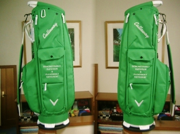 未使用　キャロウェイ　ユニセックス　カジュアル　取っ手付　ポケット　合繊素材　明るい緑紺白　ゴルフバッグ