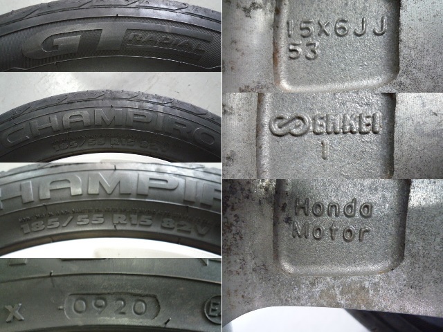 希少!? ホンダ フィット 純正 ENKEI ホイール 15×6JJ+53 PCD100 & 185/55R15 GT RADIAL 4本 中古 GD1 GD3_画像10