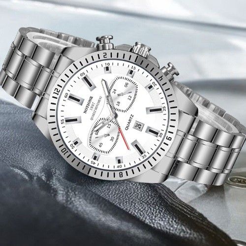 ☆ホワイトメンズ腕時計デイトビジネススーツビッグフェイスカジュアル白電池式 高品質