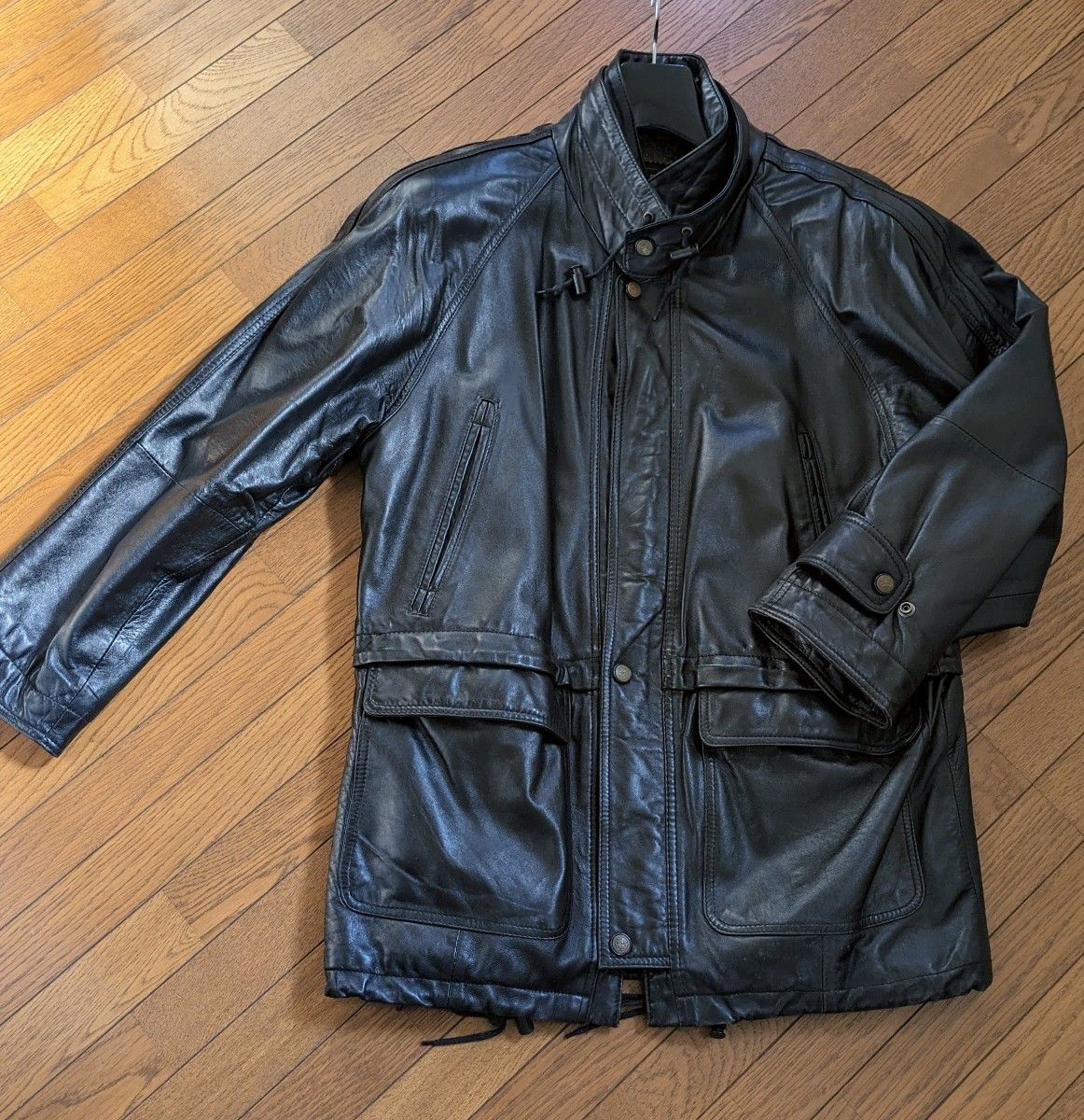 SK Leather ラムレザージャケット Lサイズ 韓国製 ライダース ハーフコート ラムレザーコート 本革 ブラック 防寒
