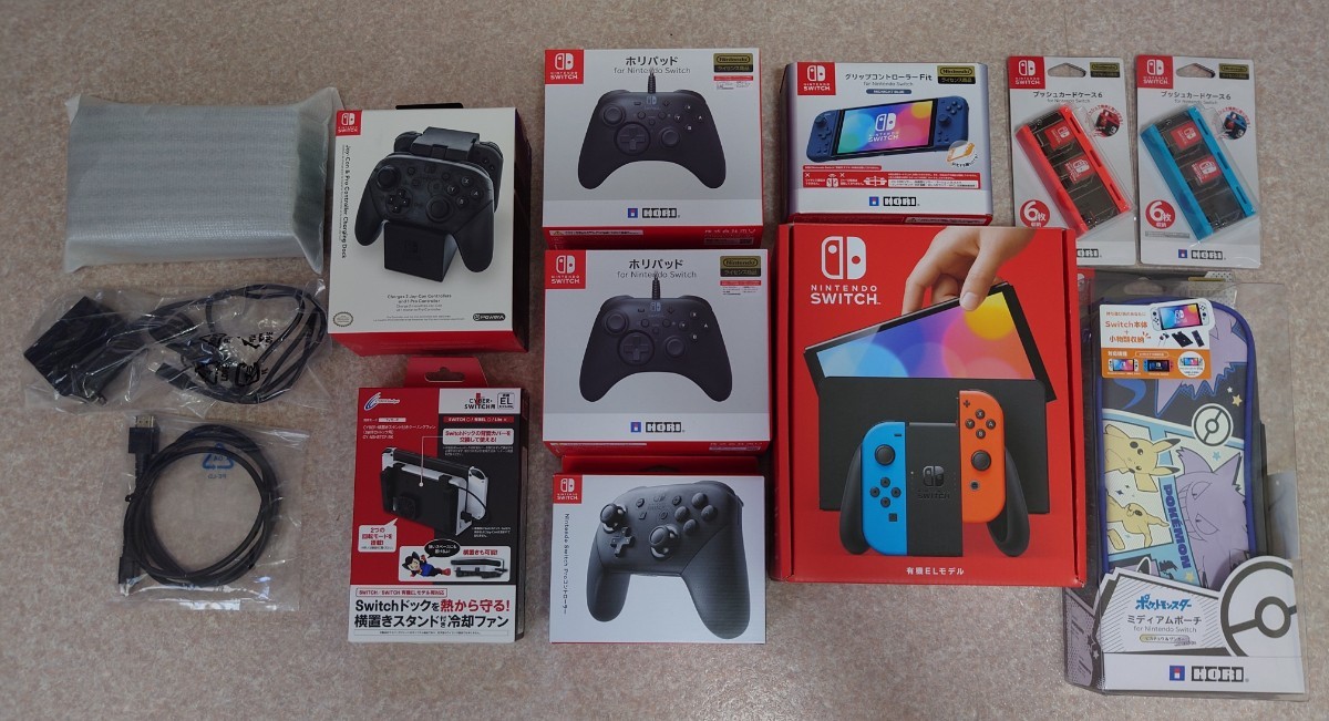 送料無料】Nintendo Switch 有機ELモデル + 純正プロコン、純正ドッグ