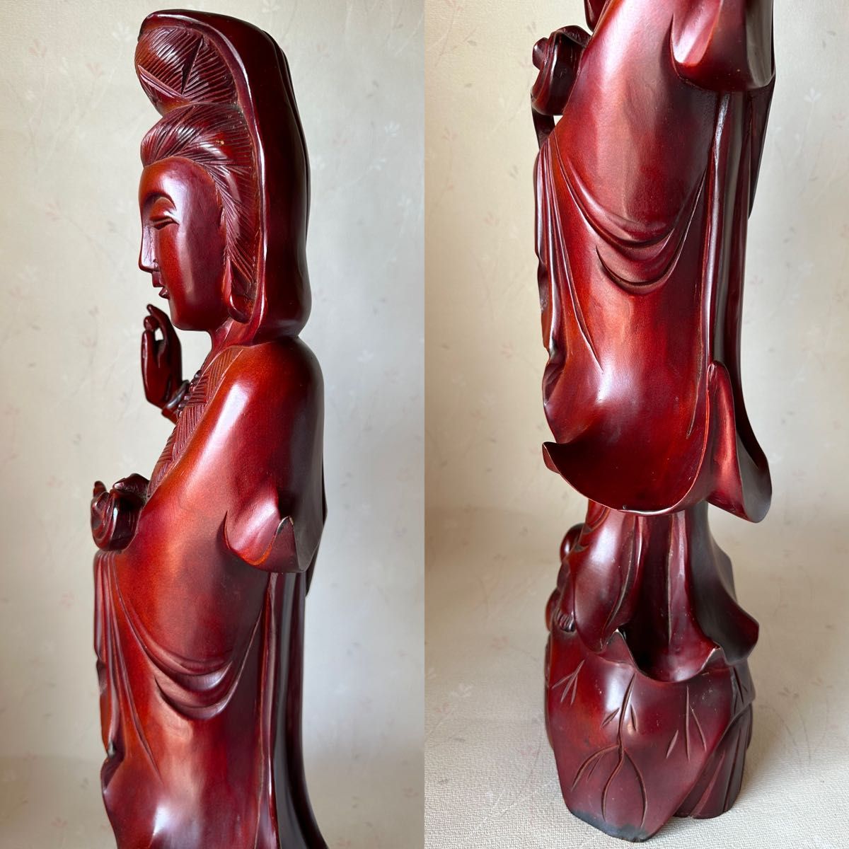 古美術 木彫聖観音菩薩立像　高さ約61cm 仏教美術 重さ約4.3kg  中国 木彫り