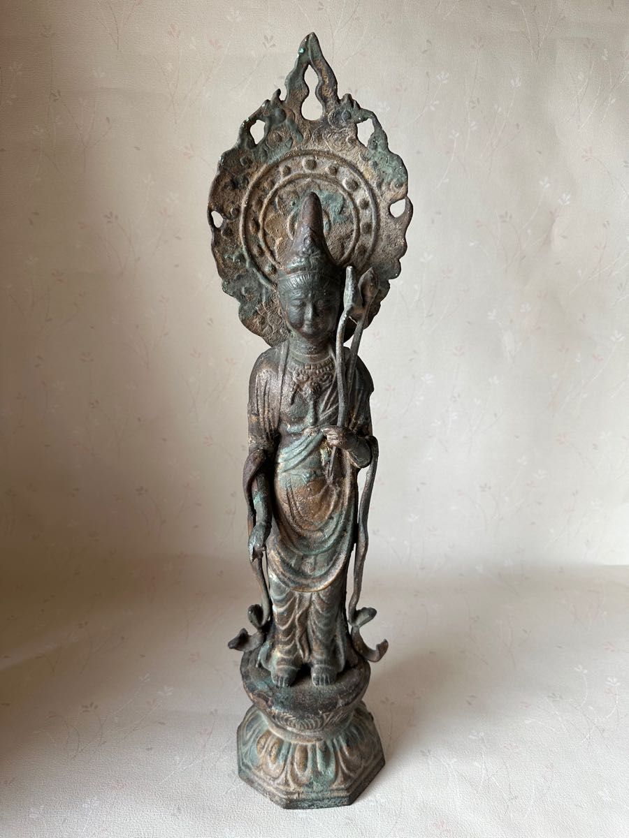 古美術 古鉄聖観音立像 高さ約59㎝ 鉄仏像 仏教美術 重さ約4.8kg-