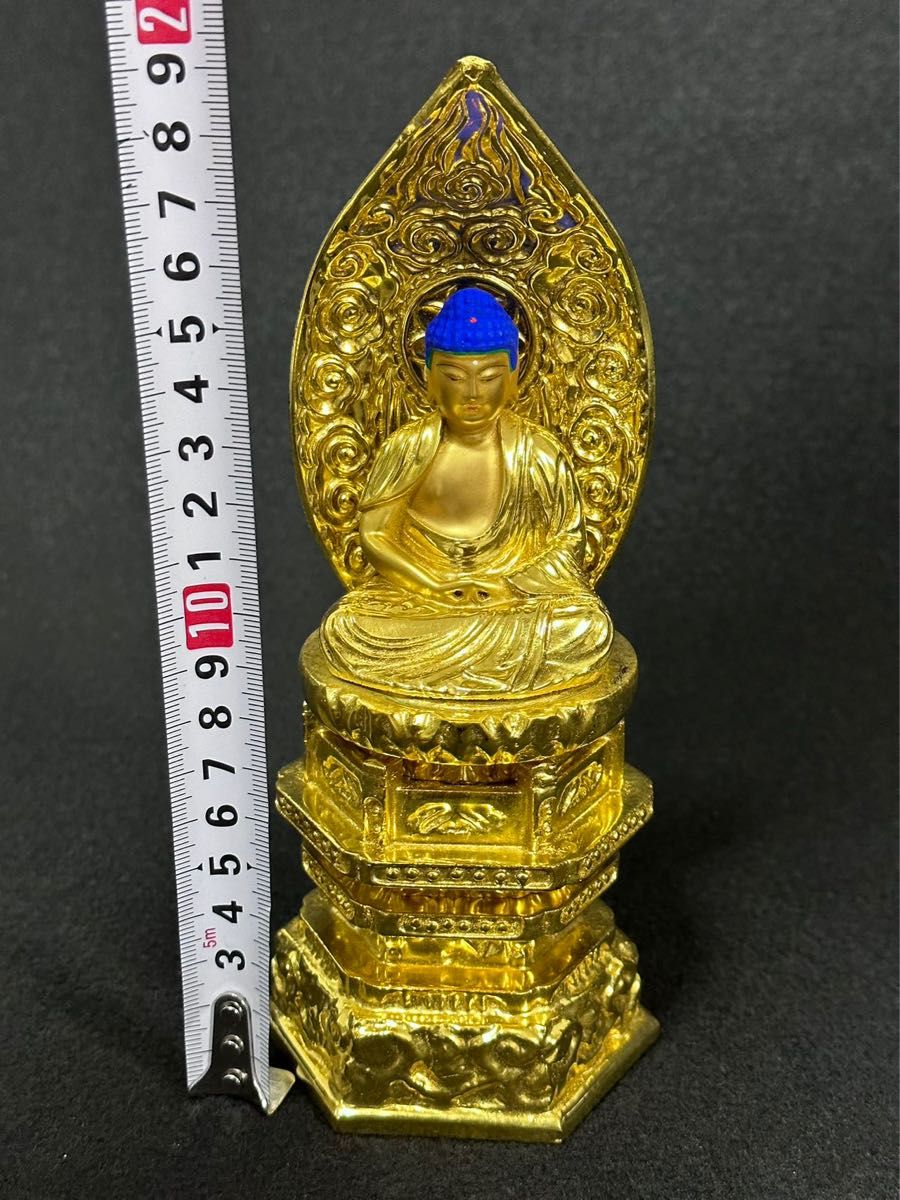 仏教美術　金彩木彫阿弥陀如来坐像　高さ約19cm 古美術  L1 木製