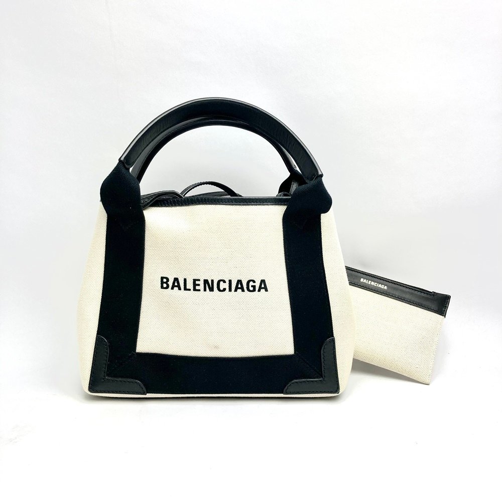 rm) BALENCIAGA バレンシアガ カバスXS キャンバス地 ブラック×アイボリー系 2WAY バッグ 390346 ポーチ/保存袋付属 中古 USED