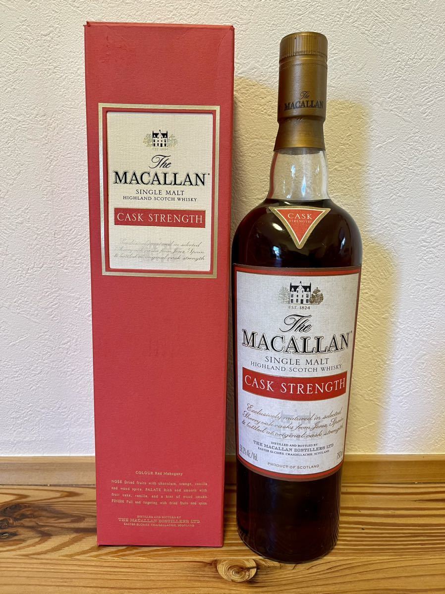 1円スタート 【未開栓】 オールドボトル The MACALLAN ザ・マッカラン カスクストレングス レッドラベル 750ml 58.2% 箱付 古酒_画像1