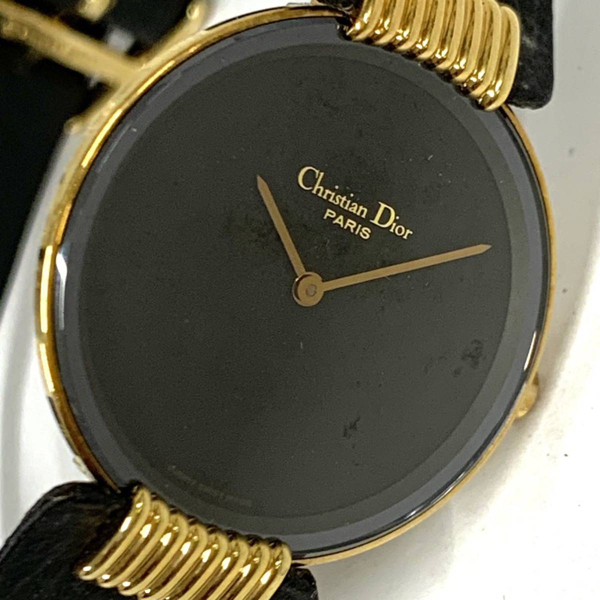 動作未確認 クリスチャンディオール Christian Dior 腕時46153デポーゼ黒ブラック系 現状品 クォーツ レディースカ17_画像1