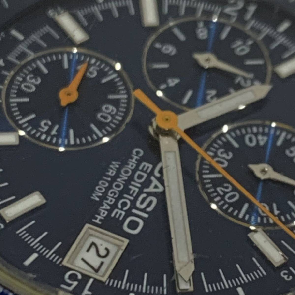動作未確認 カシオ エディフィス クロノグラフ クォーツ デイト 腕時計 EF-503 メンズ ブルー系文字盤 現状品メンズ腕時計 カ17_画像7
