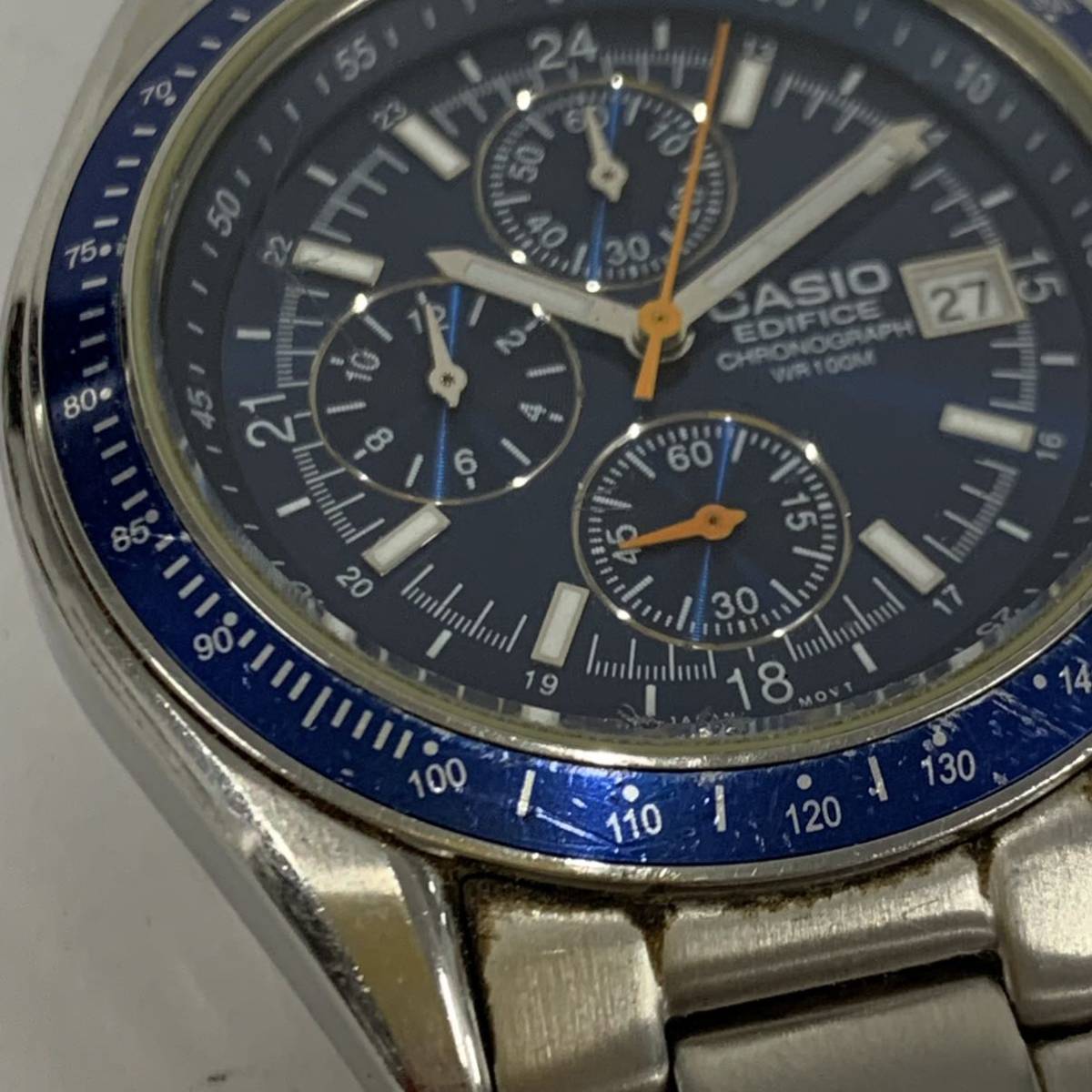 動作未確認 カシオ エディフィス クロノグラフ クォーツ デイト 腕時計 EF-503 メンズ ブルー系文字盤 現状品メンズ腕時計 カ17_画像3