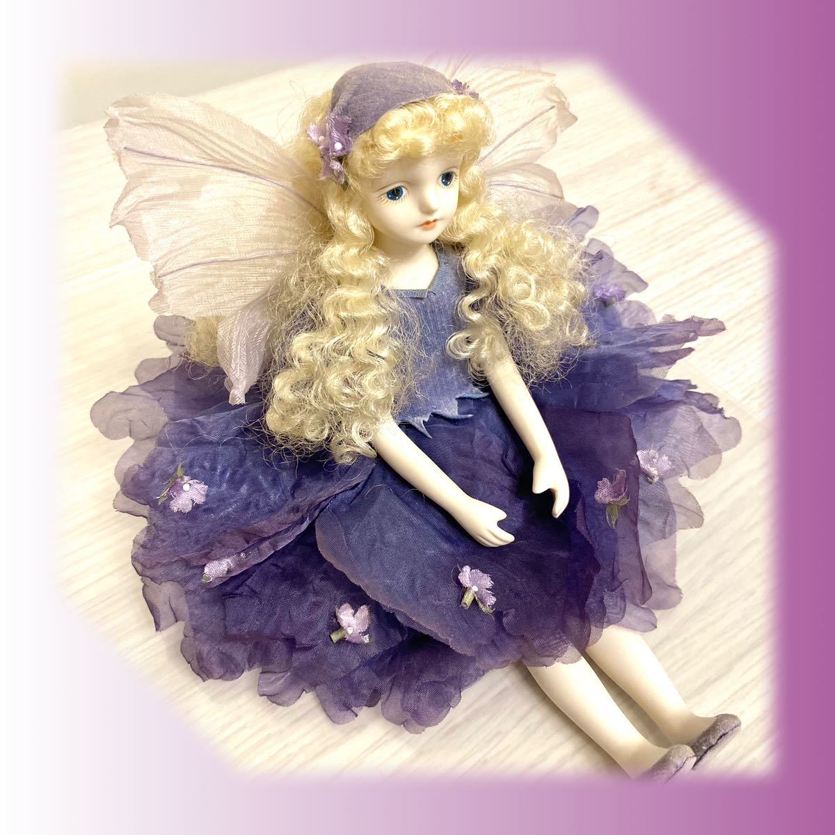 若月まり子 エルフィンフローリー 菫色 花の妖精人形 ビスクドール 創作人形 ポーセリン 陶器 フラワーフェアリー