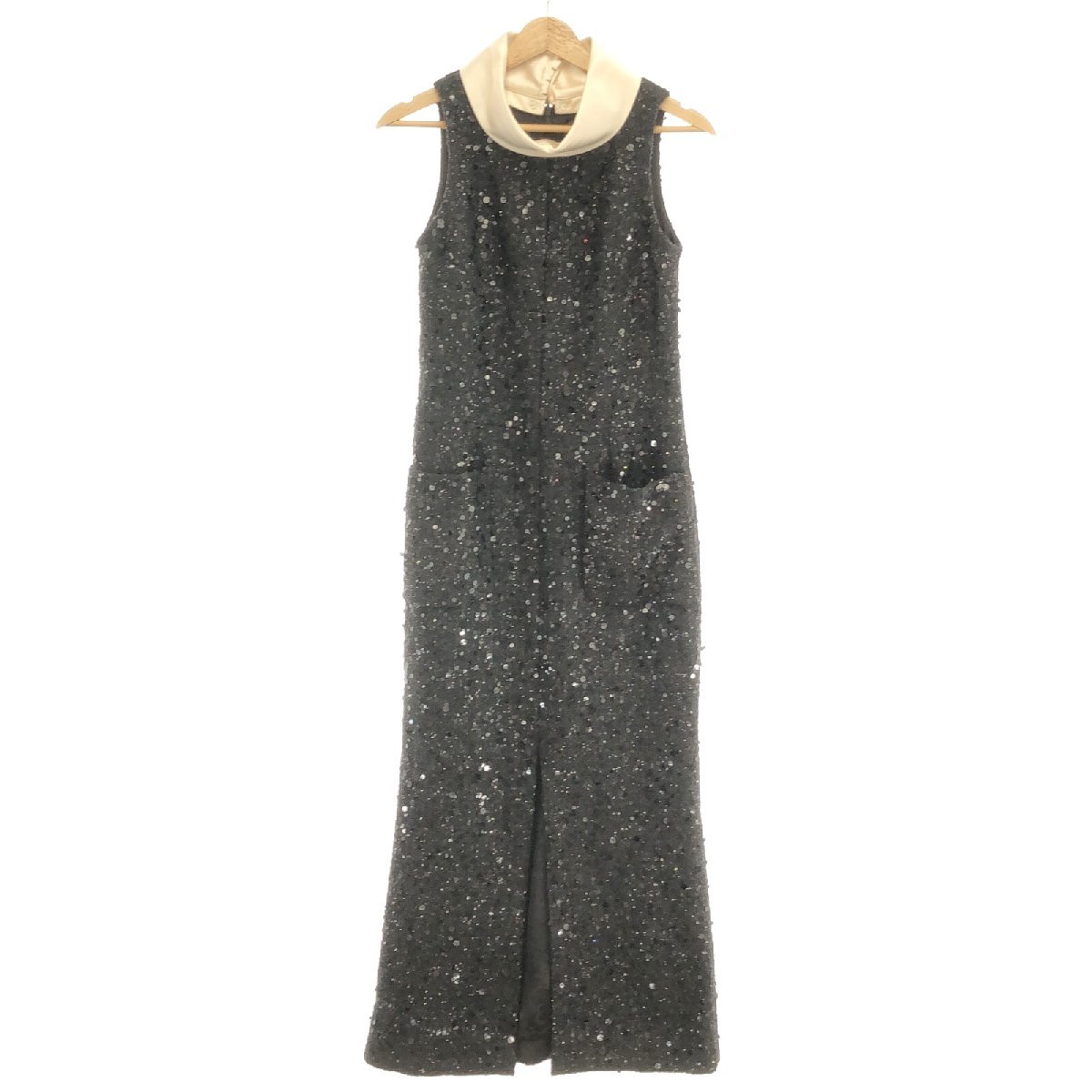 CHANEL Chanel One-piece длинное платье украшен блестками оттенок черного полиэстер б/у женский 
