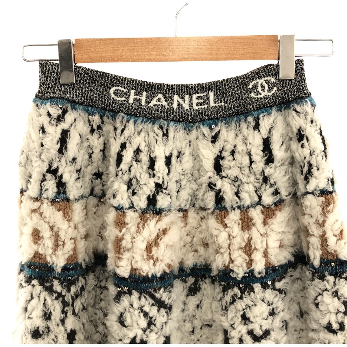 CHANEL シャネル スカート スカート ニット ホワイト系 カシミア 中古 レディース_画像3