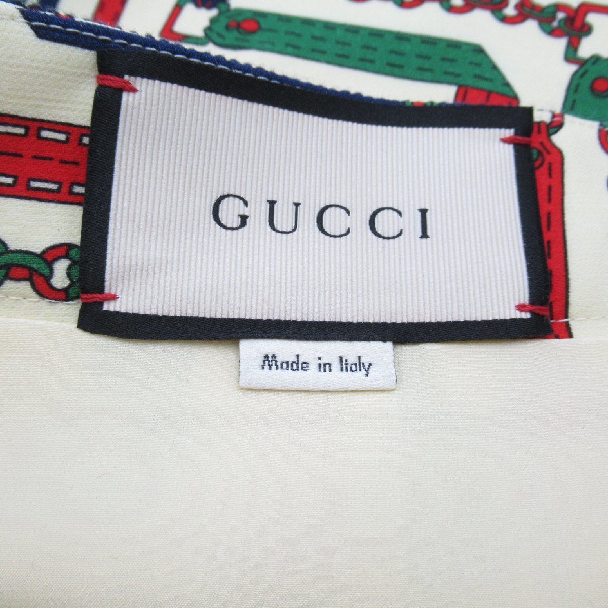 GUCCI グッチ スカート タイトスカート チェーン柄 マルチカラー シルク 中古 レディース_画像4