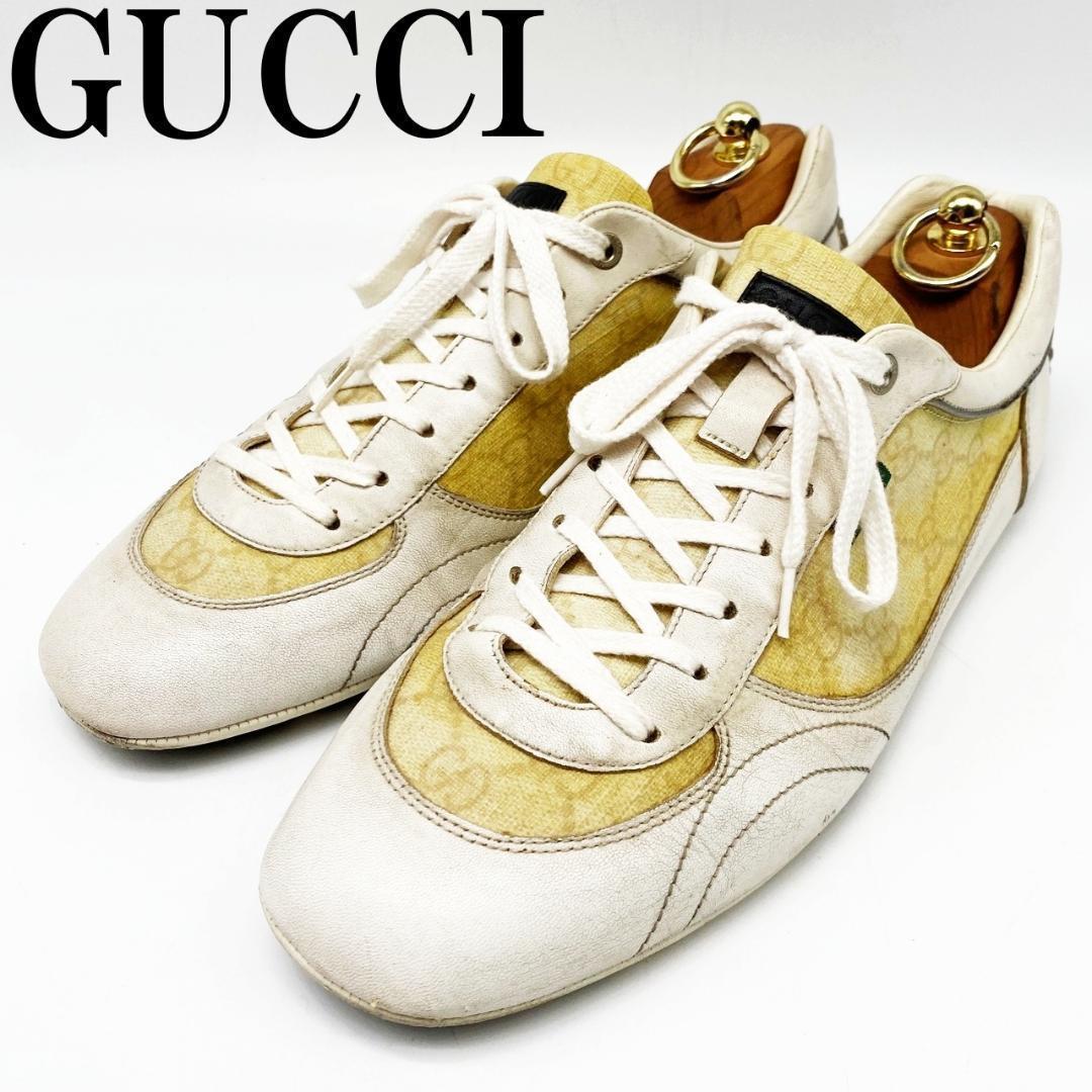 SX83/GUCCI グッチ レザースニーカー GG柄 ロゴ メンズシューズ 8 5G