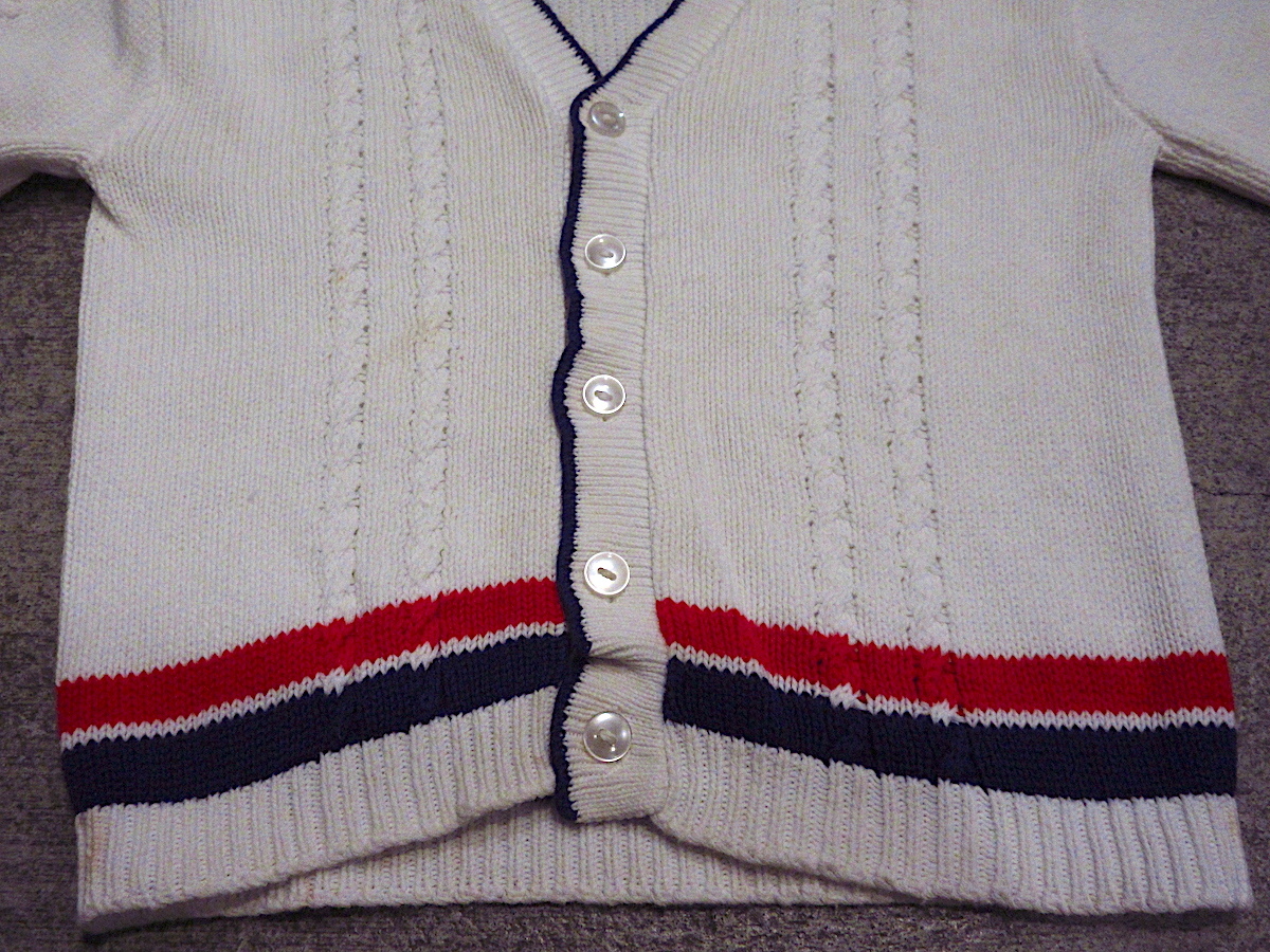  Vintage 70\'s* Kids кабель плетеный линия ввод вязаный кардиган белый *231016c5-k-cdg 1970s ребенок одежда tops б/у одежда свитер 