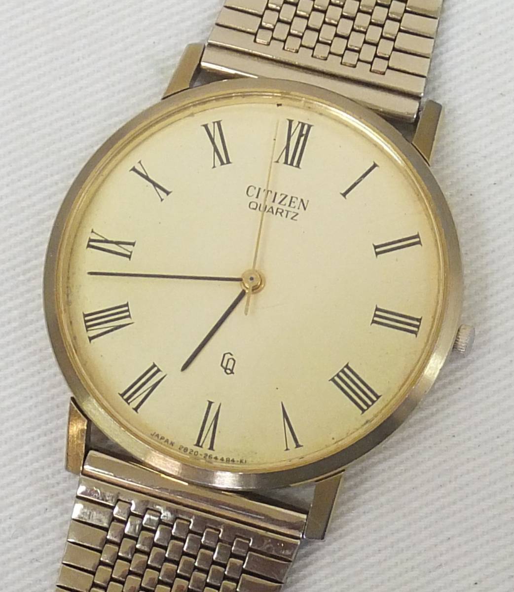 【中古動作品】★CITIZEN QUARTZ シチズン 3針クォーツ メンズ腕時計 2830-263065 Y 金色 ベルト社外品_風防ガラスにキズあります