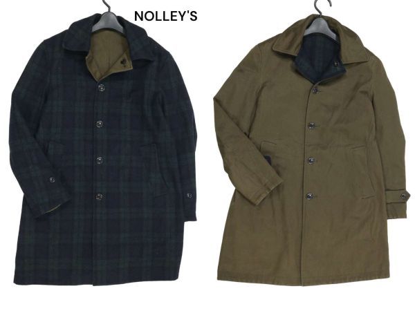 NOLLEY'S ノーリーズ 秋冬 リバーシブル♪ ブラックウォッチ チェック柄 ウール ステンカラーコート Sz.M　レディース　K3T00498_9#N_画像1