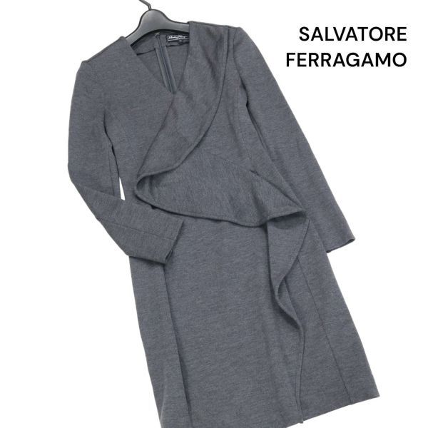 イタリア製★ SALVATORE FERRAGAMO サルヴァトーレ フェラガモ 秋冬 フリル♪ 長袖 ウール ワンピース Sz.38　レディース　K3T00791_A#N_画像1