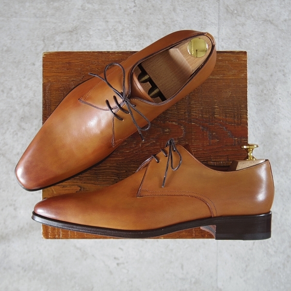 ★未使用★(伊)サントーニ SIZE 6【Vフロント/プレーントゥ/7645】カーフ/COGNAC/コニャック/薄茶/メンズ/Santoni★k767-5.7