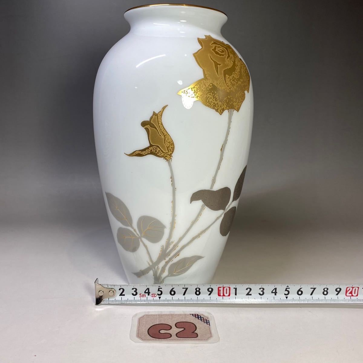 大倉陶園 花瓶 金 薔薇 バラ バラ図 花器 フラワーベース OKURA 22cm_画像7