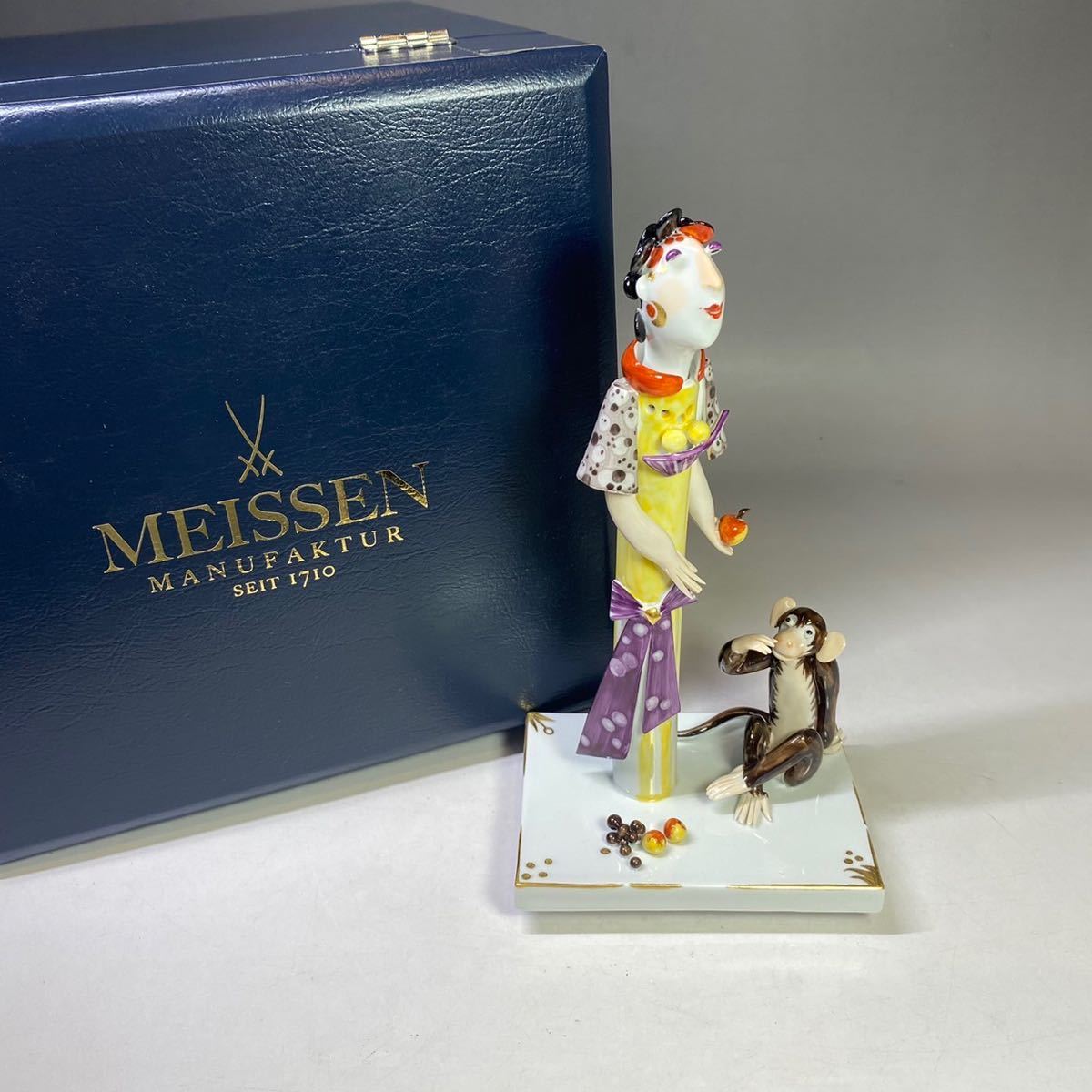 マイセン Meissen ペーターシュトラング てひねり人形 大型作品 女と猿 りんご 林檎 置物 インテリア 美術品 西洋美術_画像1