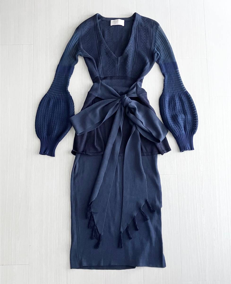Mame Kurogouchi リブニット ペプラム ワンピース ドレス 定価68,000円+税
