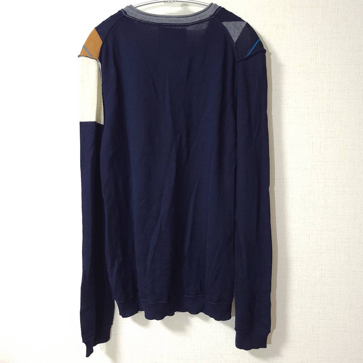 1000円 DIESEL TRICOT&Co ディーゼル ウール アクリル セーター アーガイル柄 エンブレム Vネック トルコ製 ハイゲージ wool sweater_画像2