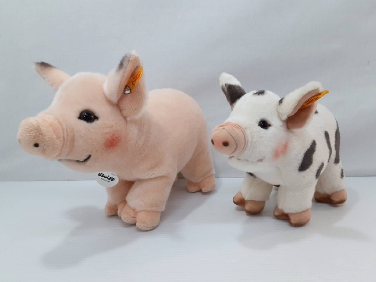 ☆美品☆ １円～　Steiff　シュタイフ　ぬいぐるみ　２体セット　豚　ブタ　ピッグ　約３０センチ　テディベア　動物_画像1