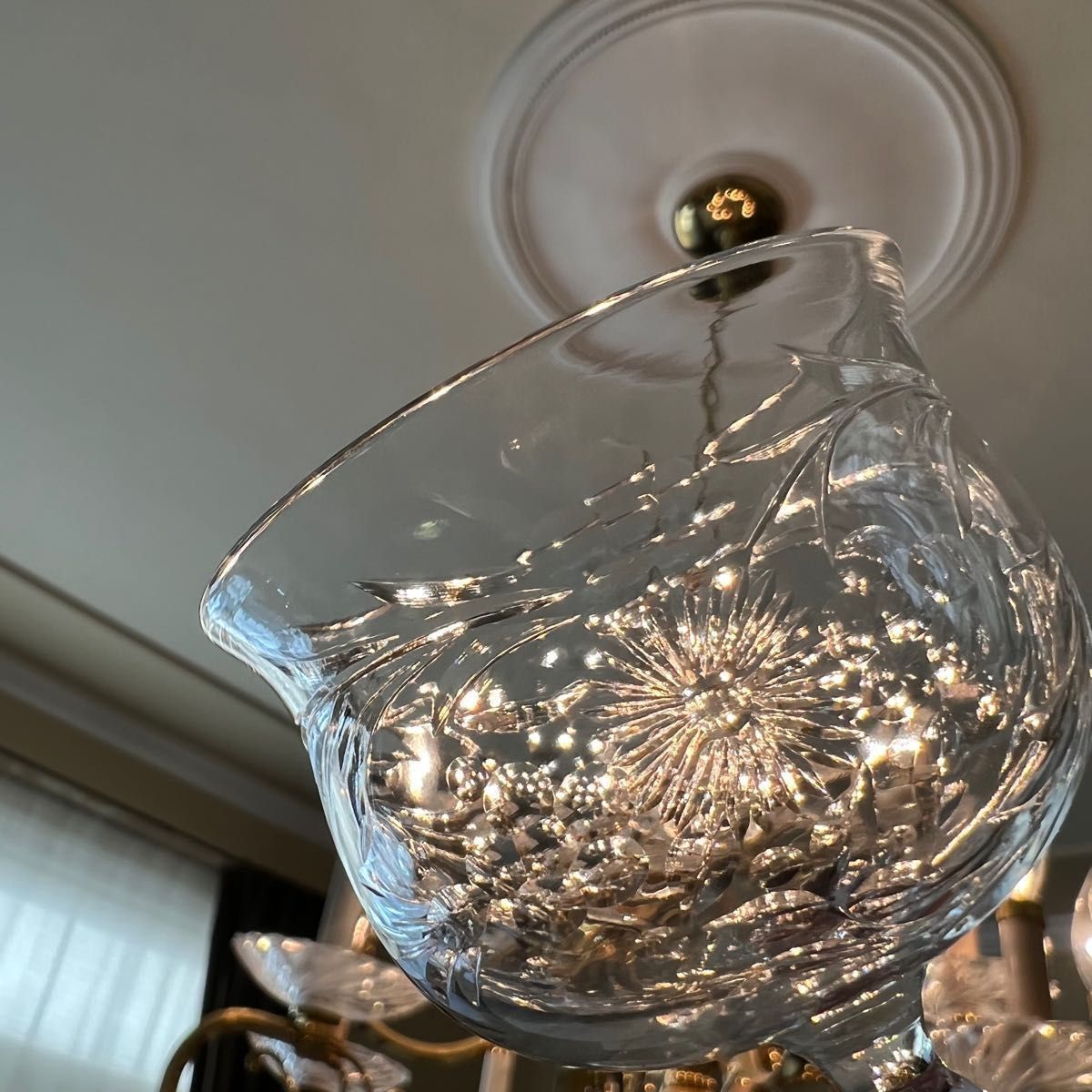 【英国アンティーク】美品　カットの美しい　ブリティッシュグラス 2客 ワイングラス カットガラス クリスタル